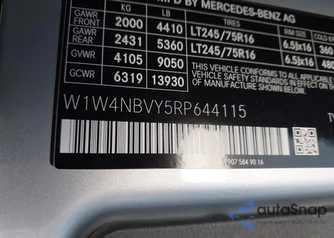 2024 Mercedes-Benz Sprinter 2500 Standard Roof 4-Cyl Diesel Ho from USA, damaged, VIN W1W4NBVY5RP644115